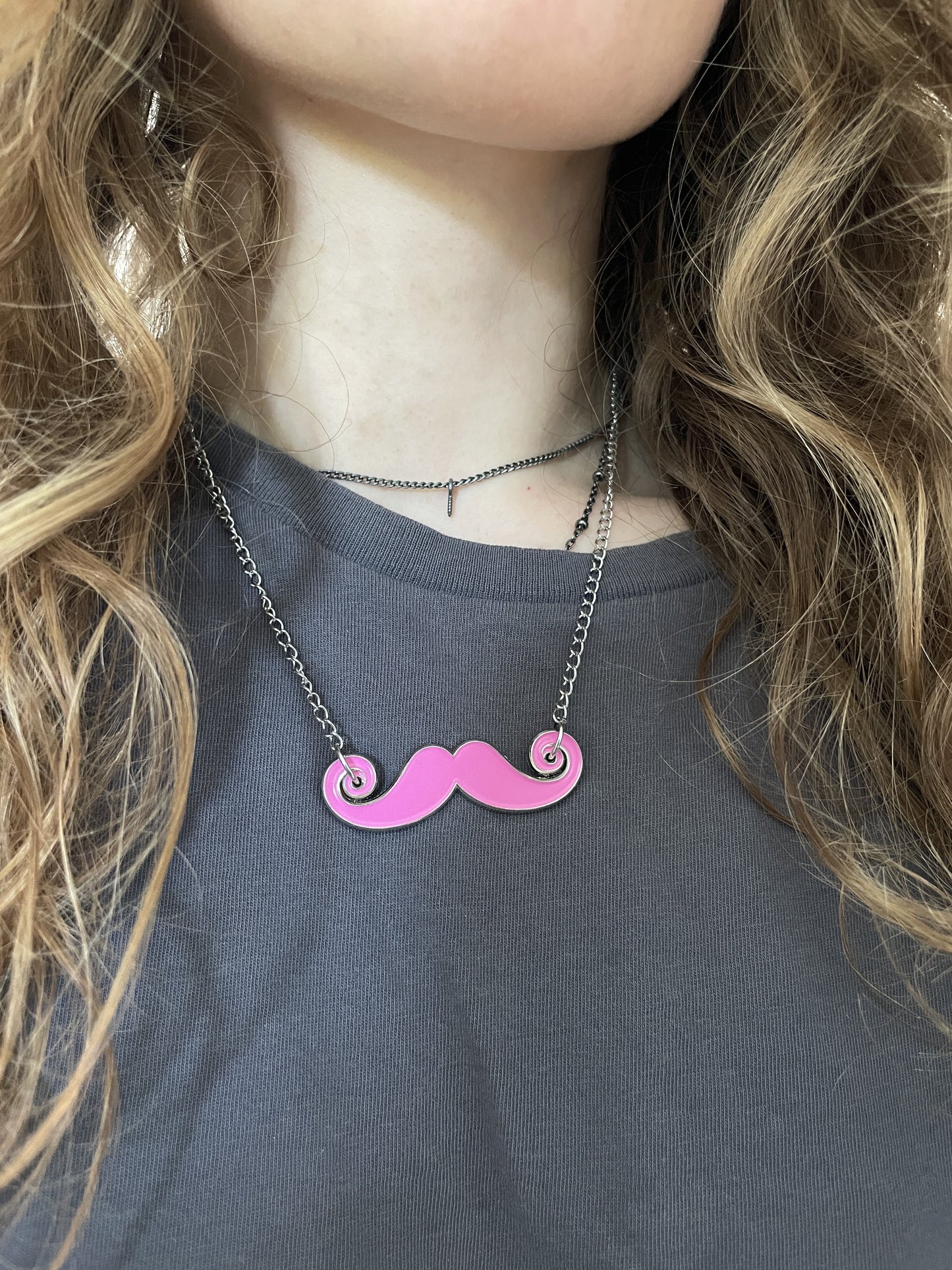 Pink Mustache Necklace